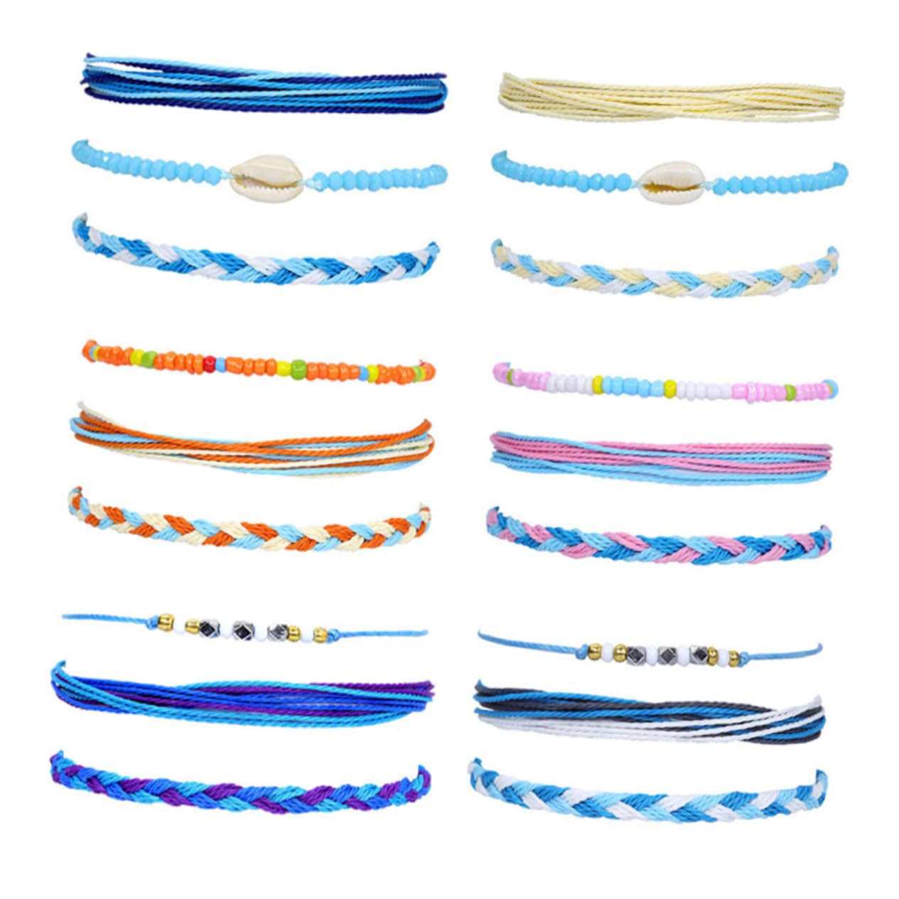 9piezas Pulseras De Playa Tejidas Mano Conchas De Mar Pulsera De Hilo De Cera Bangle De Moda Mezclados