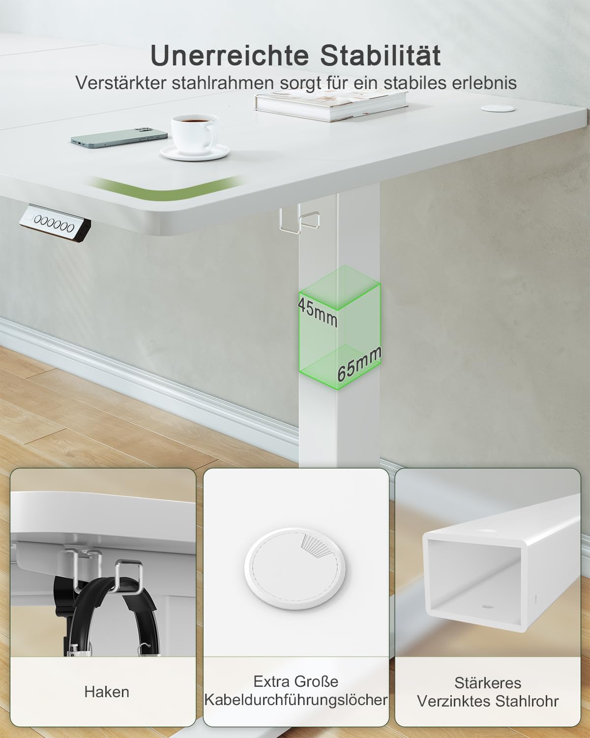 JUMMICO Höhenverstellbarer Schreibtisch Elektrisch 120 x 60 cm Steh-Sitz Tisch Standing Desk Weiß