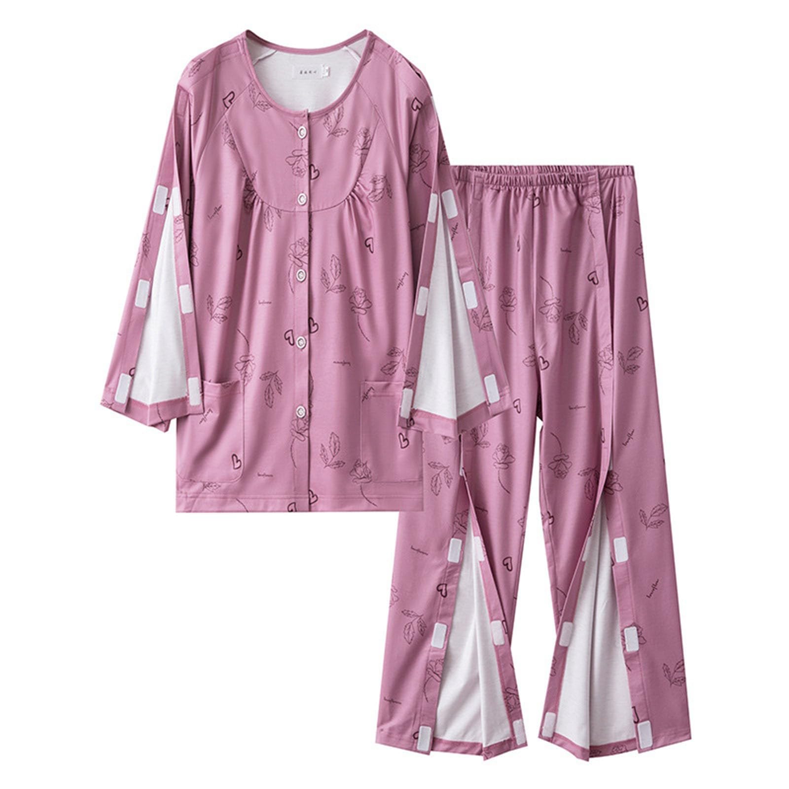 Homewear - Set da donna caldo, per la casa da donna, morbido, caldo, invernale, per l'ospedale, lungo, con bottoni, pigiama, casual, confortevole, a maniche lunghe, da jogging