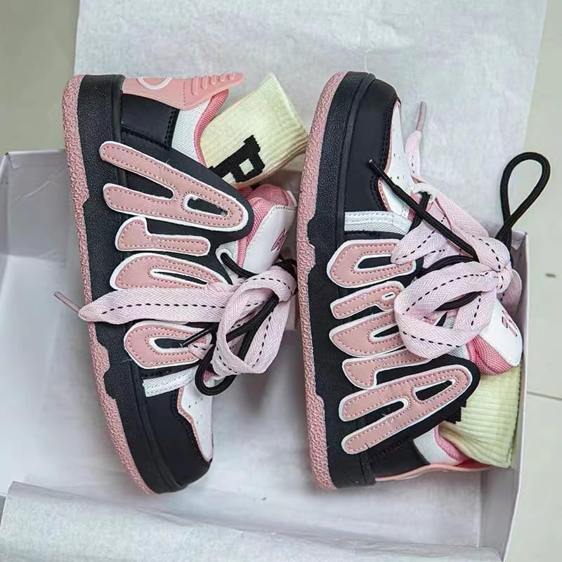 Alphabet Walking Sneakers for Women Y2k Aesthetic Cute Platform Shoes Aesthetic Cute for Women Spring Summer Sole Sneakers (Black,7.5)2