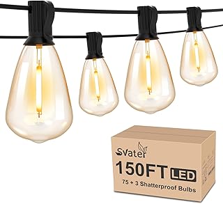 Outdoor String Lights 150FT, ST38 Patio Lights with 78 pcs Shatterproof Dimmable Vintage Edison Bulbs, Weatherproof Warm White Light for Patio, Backyard, Garden, Bistro