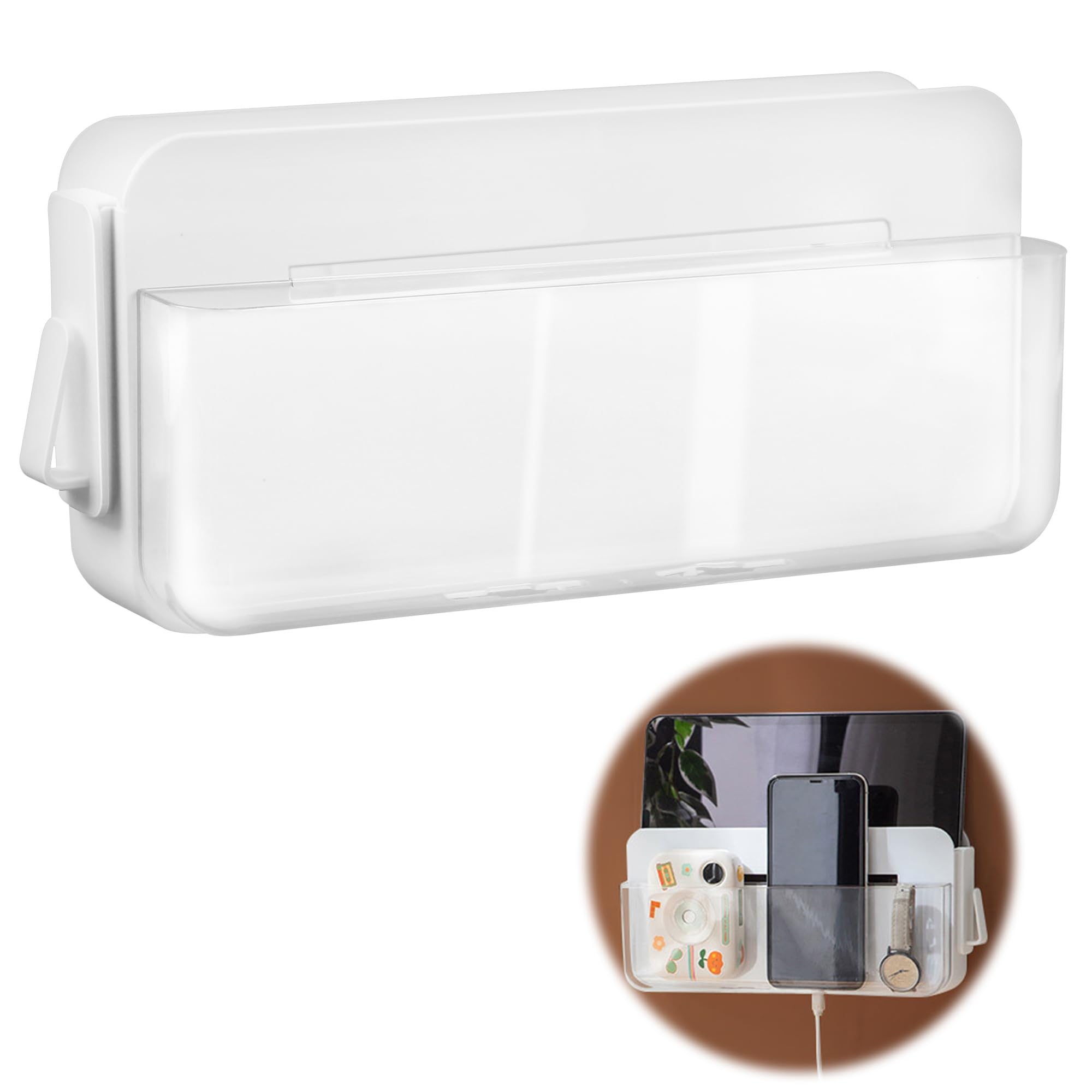 xiruiubao Wall Mount Organiser, Remote Control Holder, Wall Mount, Double Layer, Multifunctional Wall Mounted Storage Box for Remote Controls, Tablets and Mobile Phones Charging