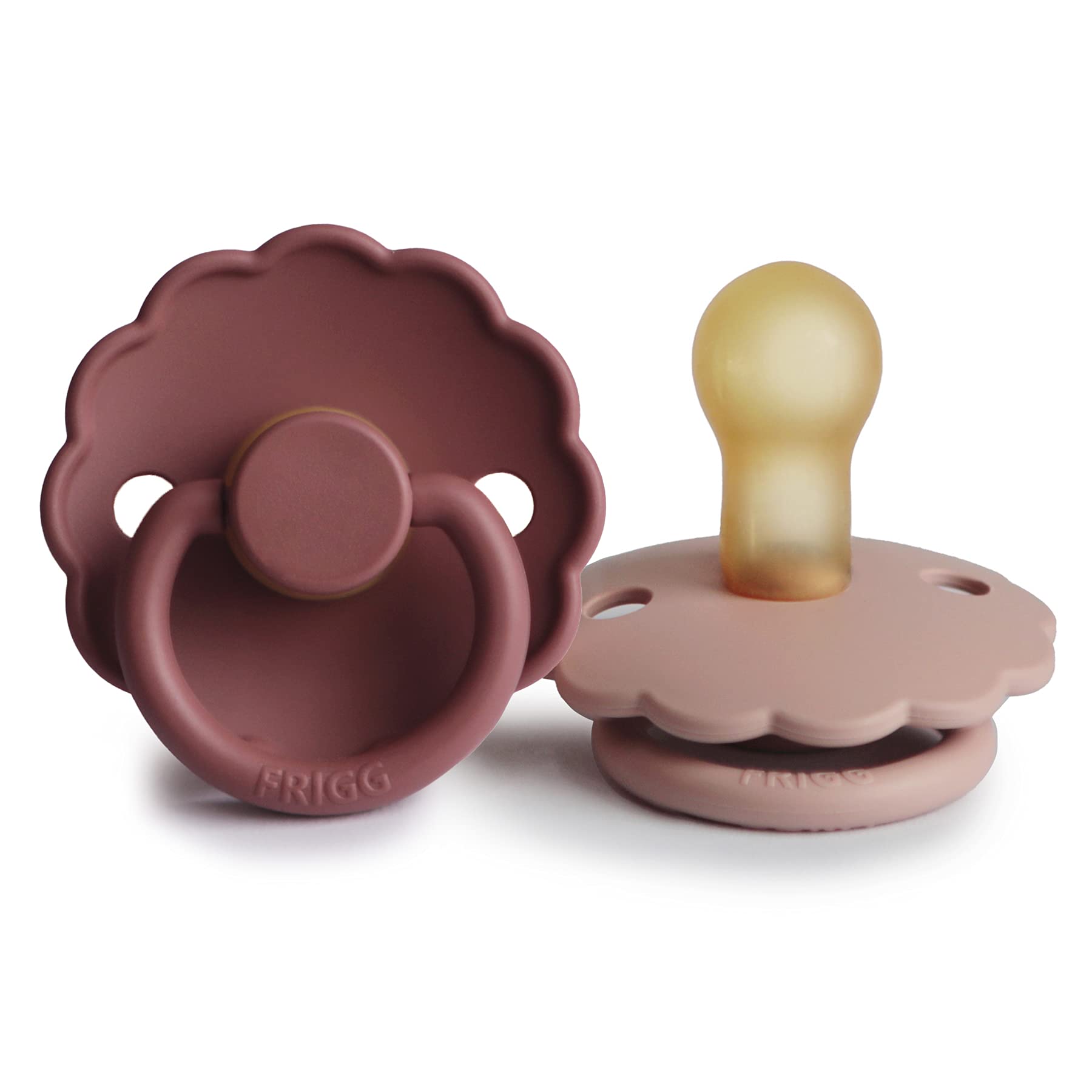 FRIGG Daisy látex chupete 2-Pack | Chupete de goma natural | Fabricado en Dinamarca | Sin BPA | Tetina simétrica tipo cereza | (Blush/Woodchuck, Talla 2 (6-18 Meses)) — view 14