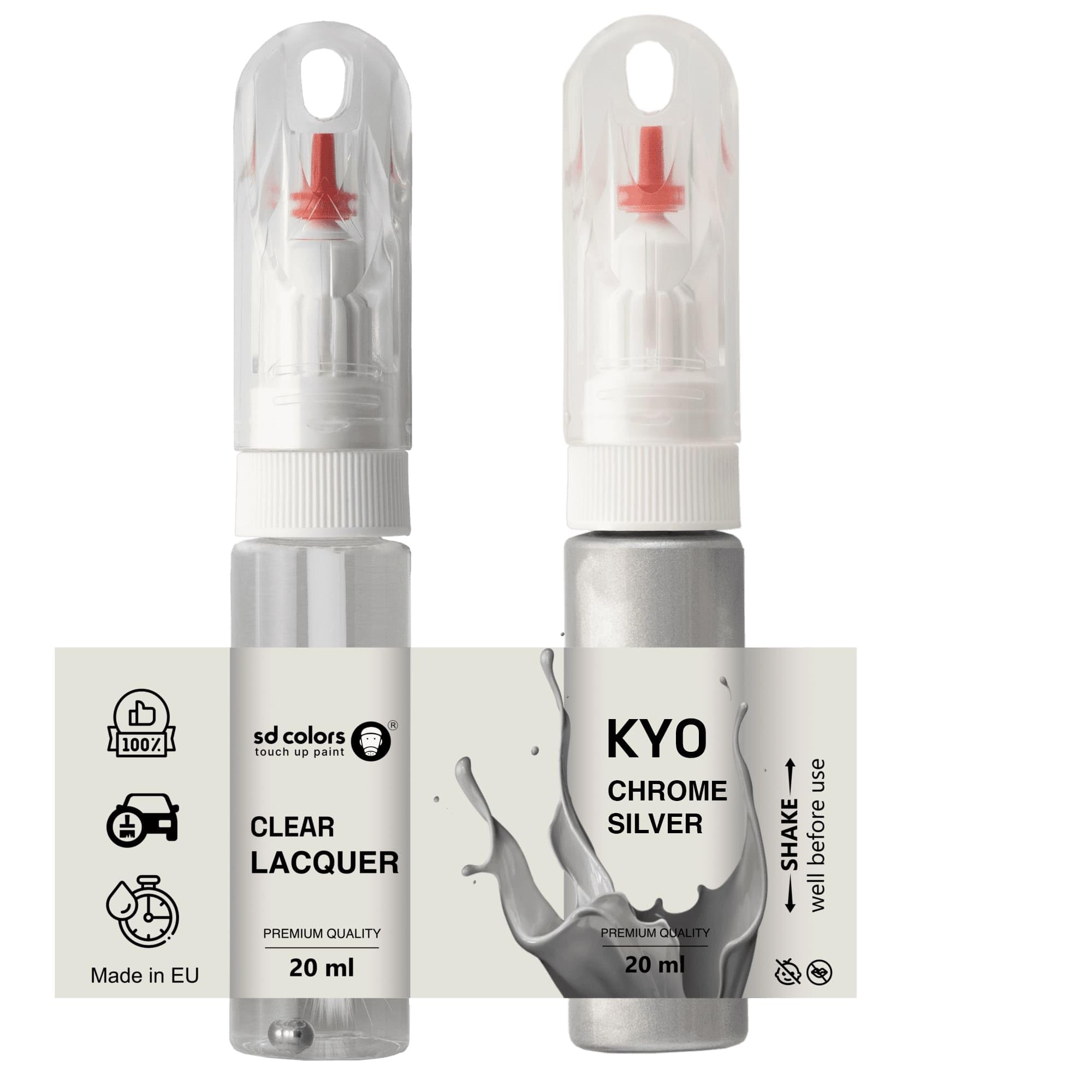 Sd Colors Paint+Lacquer Chrome Silver Ky0 Touch Up 20 Ml Paint Convenient Brush For Scratch Repair Fix (Paint+Lacquer)