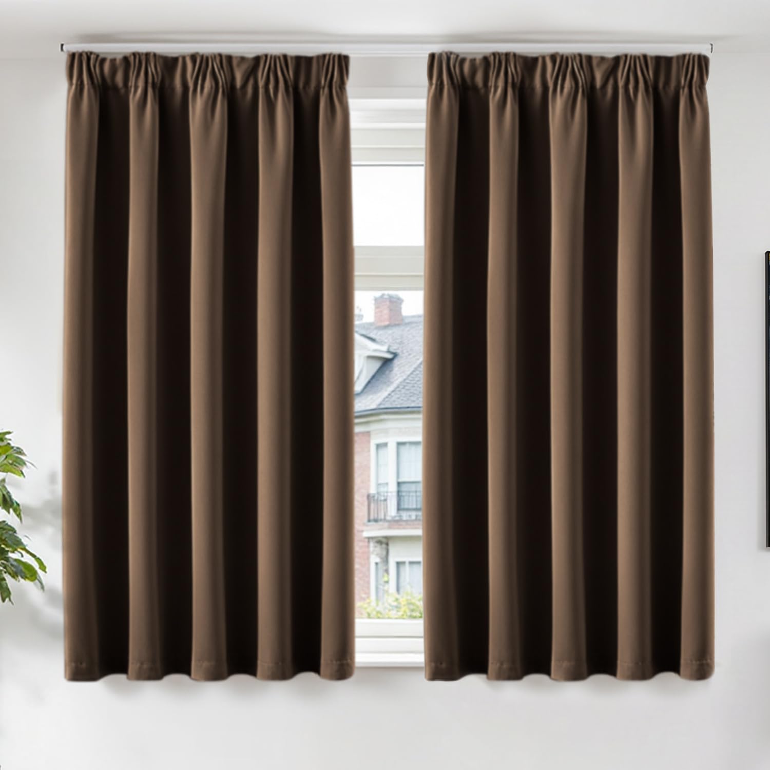 TOPICK Blackout Cafe Curtains for Kitchen 54 Inch Drop, W46xL54 Inch Brown