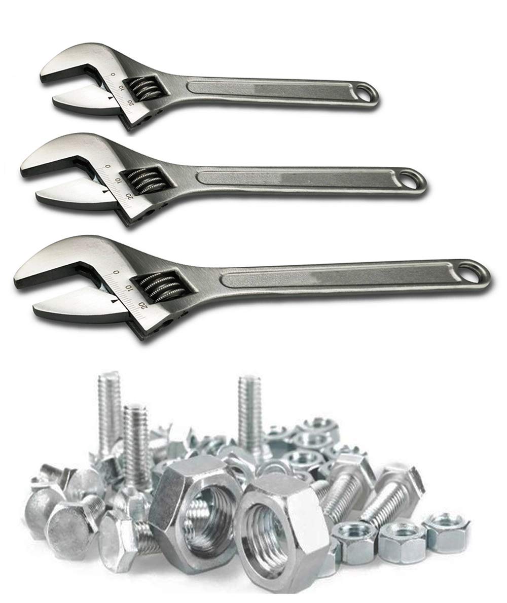 MLD monkey wrench spanner adjustable wrench Combo Set 8" 10" 12" inchs Set Material (Metal and Steel) (Multicolor) Pack of 1