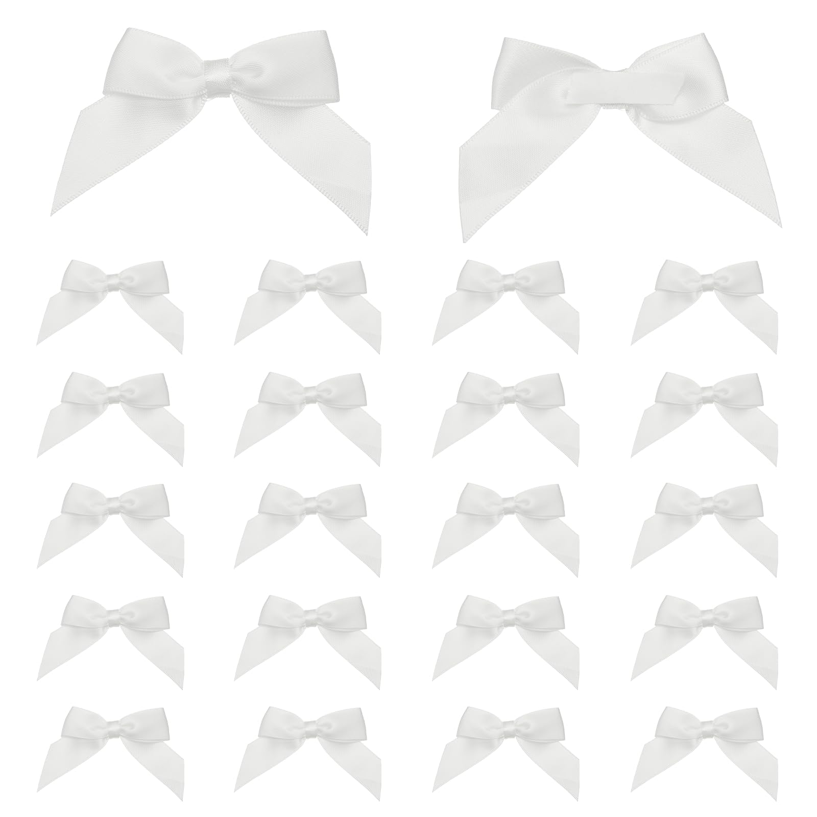 sourcing map 25 Pcs Satin Ribbon Bows, 2.5" Self Adhesive Satin Bows Premade Craft Bow with Double-Sided Tape for Gift Wrapping Making Crafts Birthday Party Wedding Decorations, White