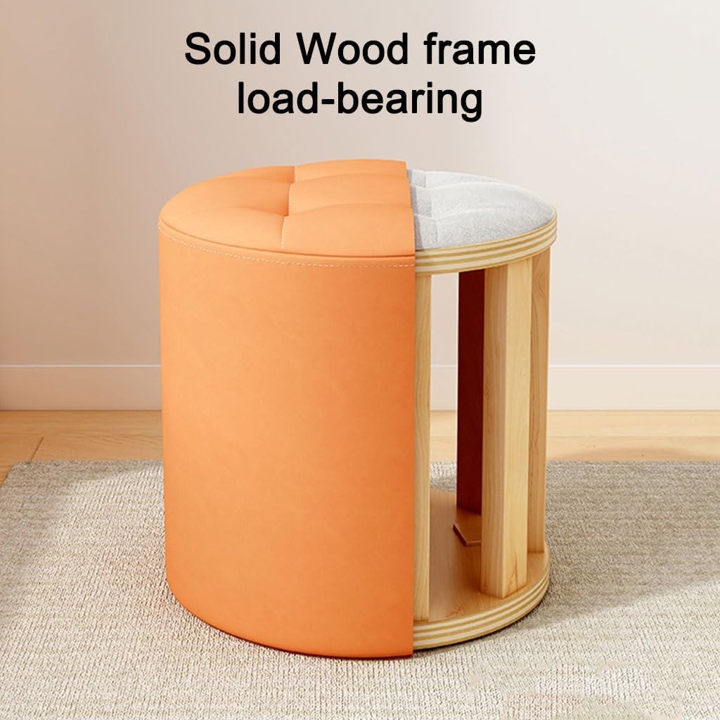 Dark Green Pouf Footrest for Makeup Vanity, Low Stool for Shoe Change, Small Round Accent Chair for Living Room, Bedroom, Office - Cushioned Design