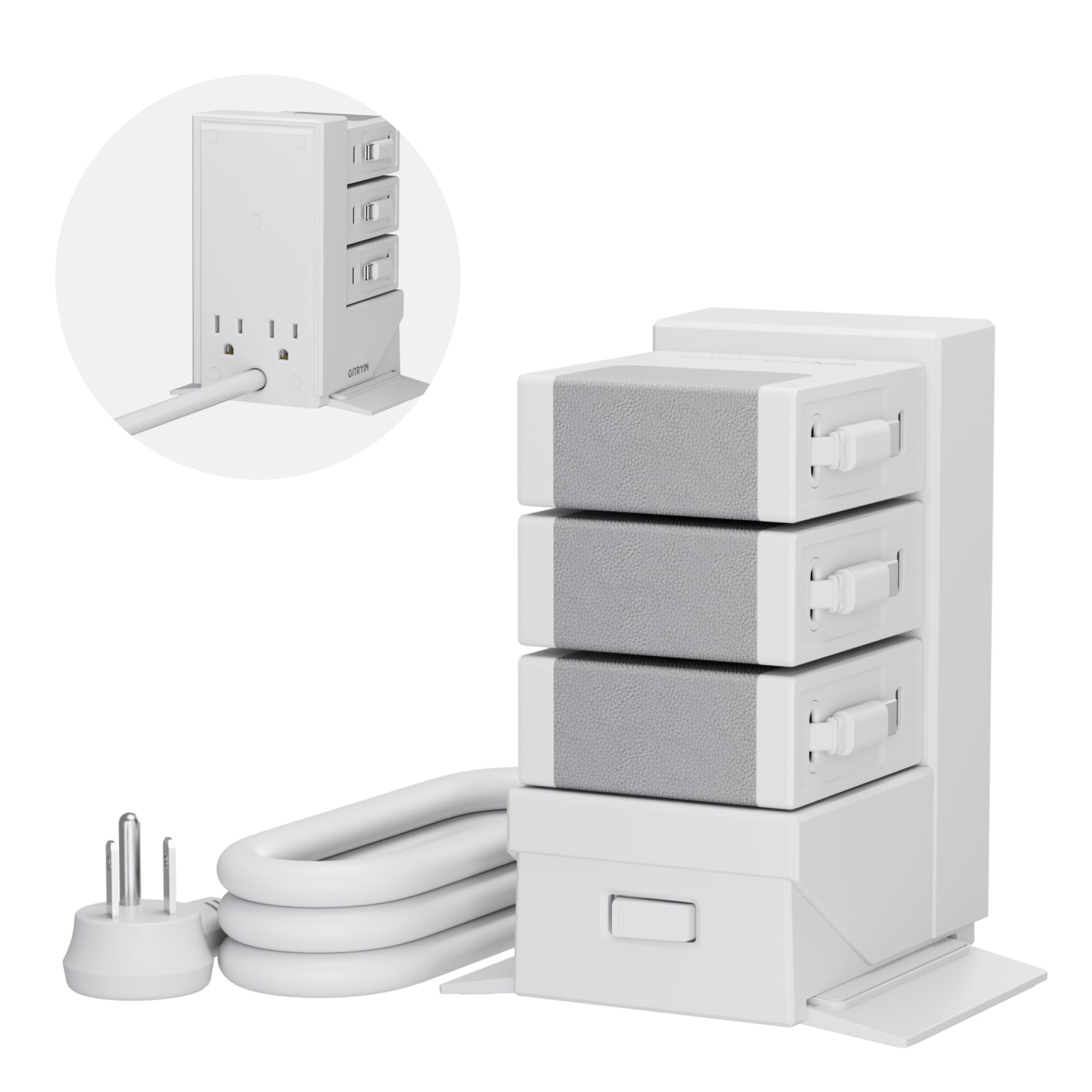 Gitryin ModDock 3 Stazione di ricarica modulare desktop, stazione di ricarica retrattile 8 in 1 per telefoni cellulari con 3 blocchi di ricarica di tipo C, hub di ricarica USB veloce da 120 W con cavo