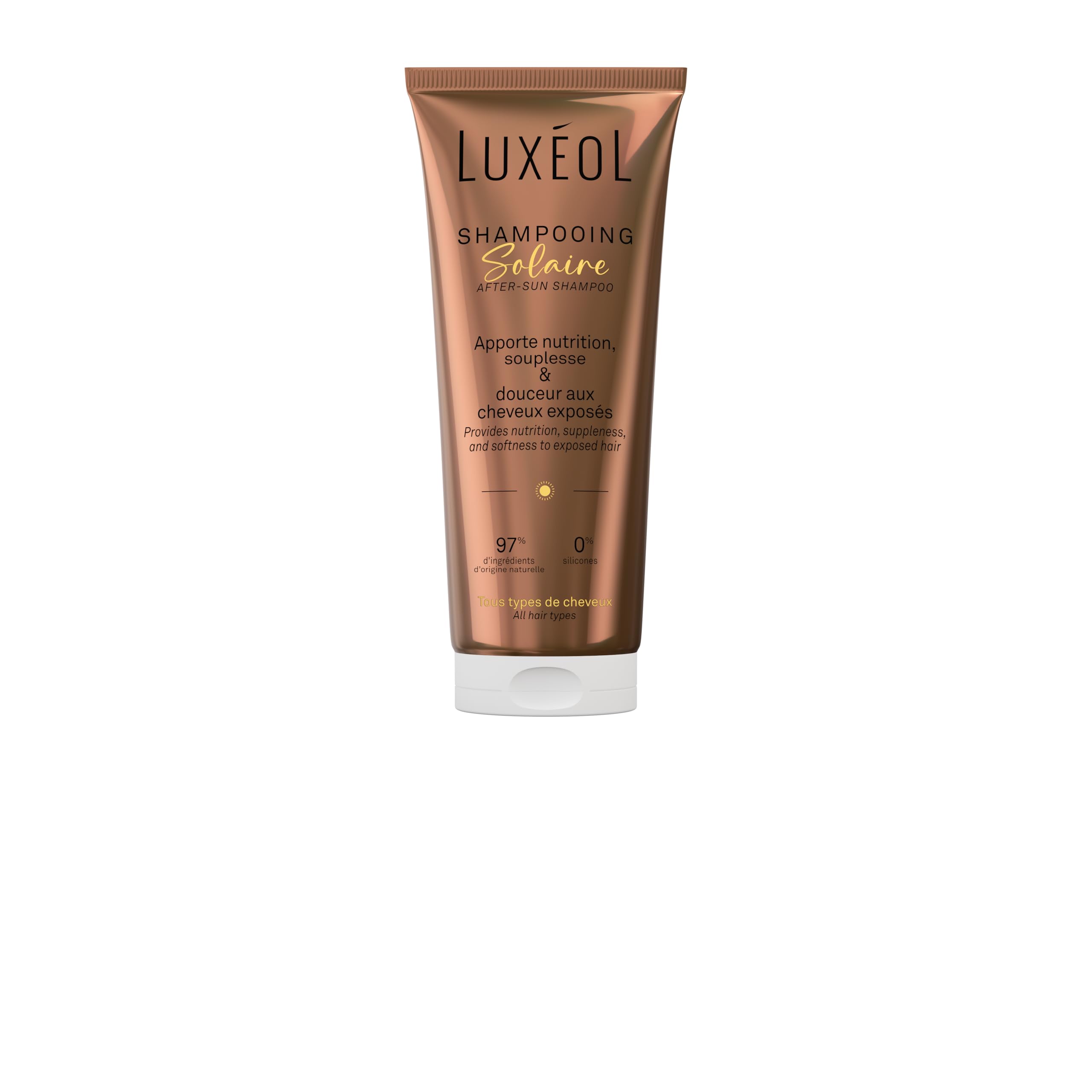 LUXÉOL - Shampooing Solaire - Soin Cheveux Nourrissant Plage, Piscine - Elimine Sel Sable Chlore Produits Solaires - Sans Silicone - 97% D'Ingrédients D'Origine Naturelle - Fabriqué En France - 200ml