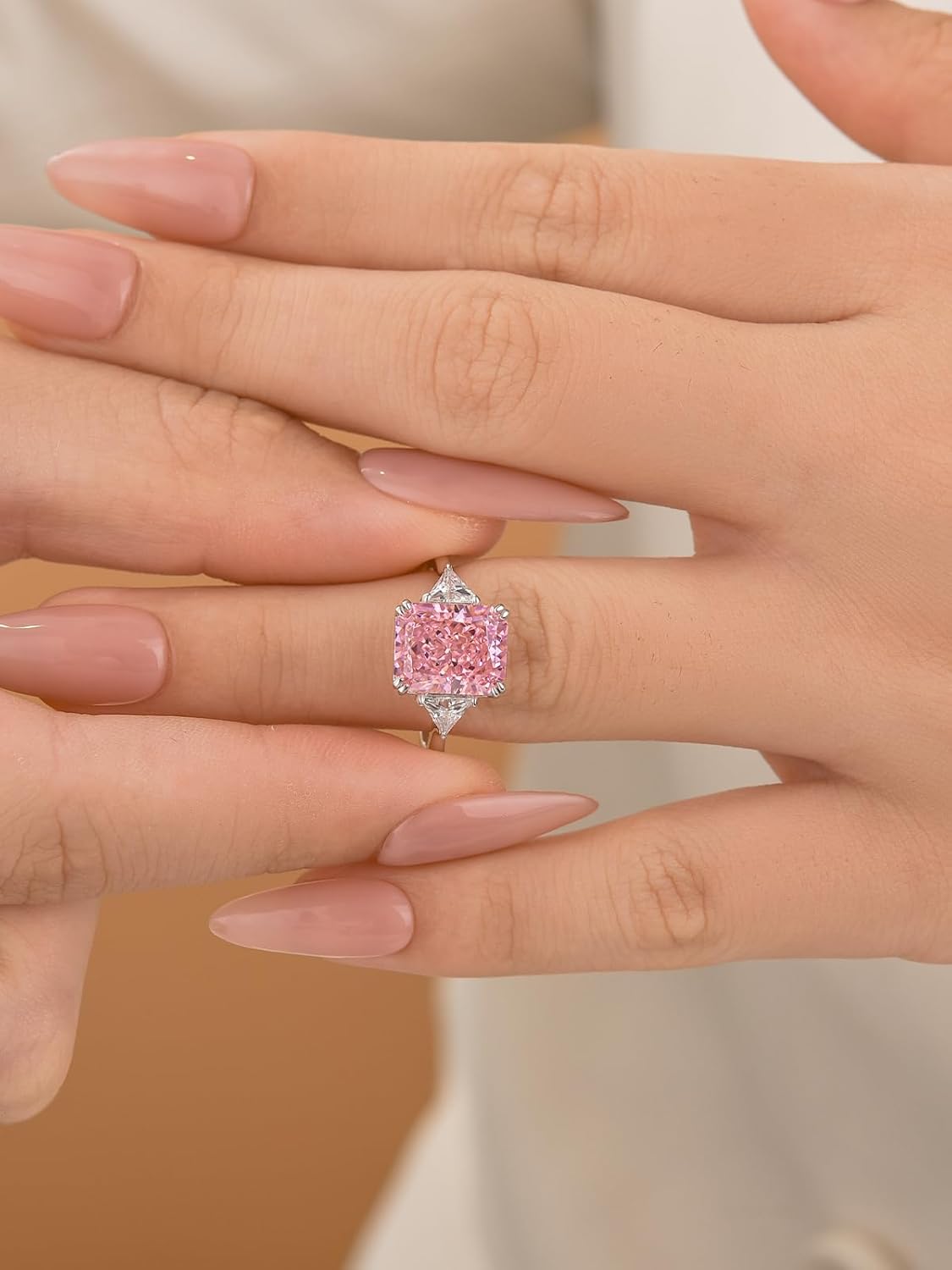 4.0CT Radiant Cut Yellow/Pink Stone Engagement Rings for Women, S925 Silver 3-Stone 5A Cubic Zirconia Promise Ring - Image 5