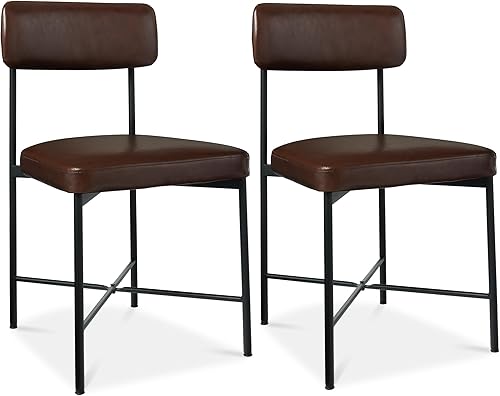 Best Choice Products Juego de 2 sillas de comedor de piel sintética, altura estándar, cojines acolchados con marco de metal para cocina y comedor,