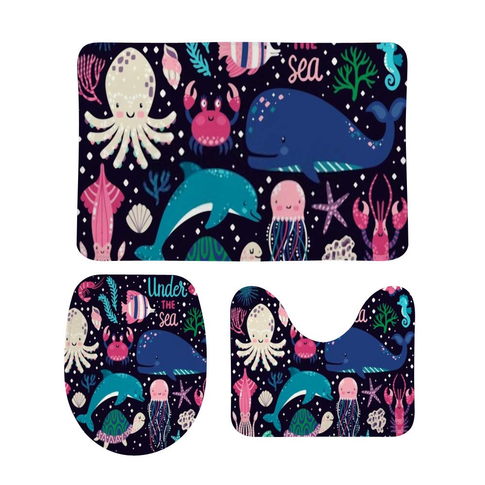 Tapis de bain absorbant et antidérapant 3 pièces style espace en velours doux