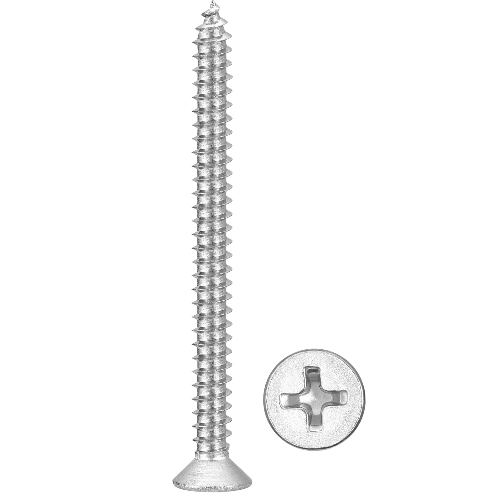 METALLIXITY Countersunk Phillips Wood Screw (#8x2") 100Pcs, 304 Stainless Steel Coarse Thread Phillips Drive Flat Head Wood Screws - for Furniture Installation Repair, Silver — image 1
