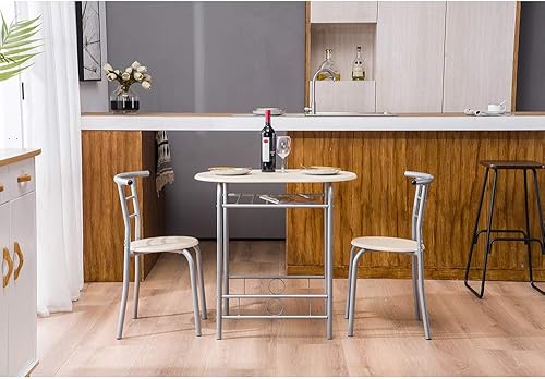 Miniatura 6 de Juego de mesa de comedor con 2 sillas, juego de mesa de comedor, mesa de desayuno (una mesa y dos sillas) con estante de almacenamiento para