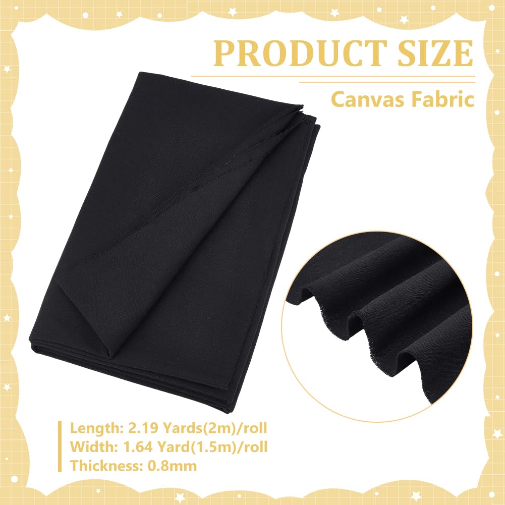 BENECREAT Tessuto di Tela di Cotone Nero Da 2x1.5 m, Tessuto In Tela di Cotone Naturale 10oz per La Pittura, Cucire, Mestieri, Ricamo, Decorazioni per La Casa Fatte A Mano