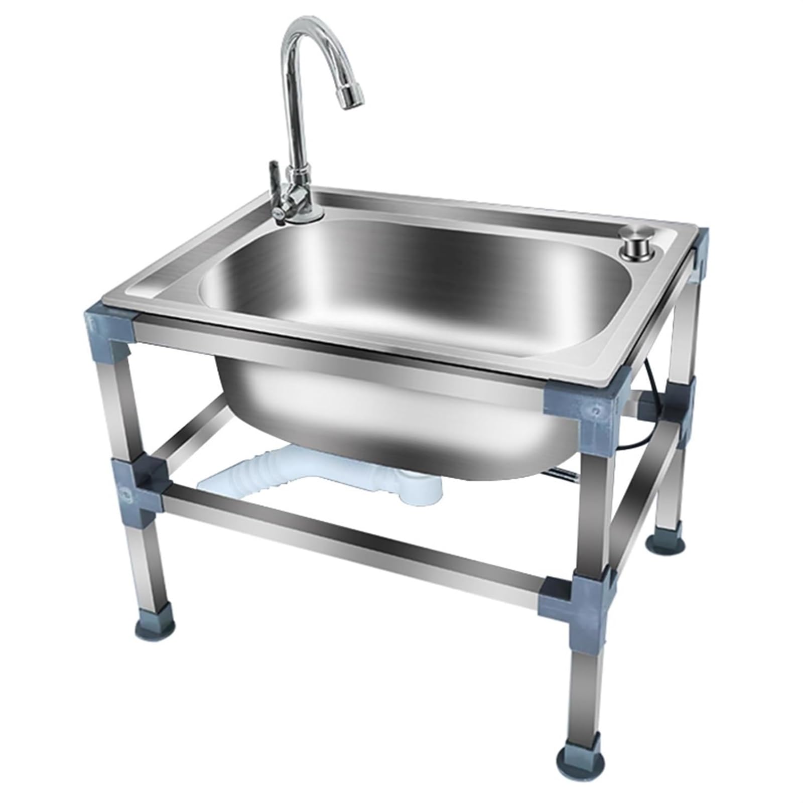HCZKIUJY Freestanding Mop Sink, Commercial Stainless Steel Utility Sink with Cold Faucet, Laundry Tub for Washing Room, Mop Pool for Bathroom (Silver-48x35x40cm)