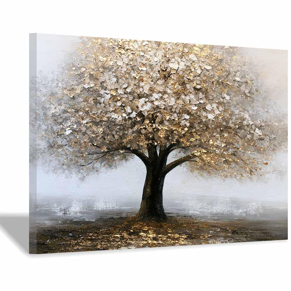HOQIU Print Canvas Poster Decor Glowing Golden Tree canvas prints, nature wall art, for Bathroom Home Office Decor(Multicolor)-70x100cm Framed