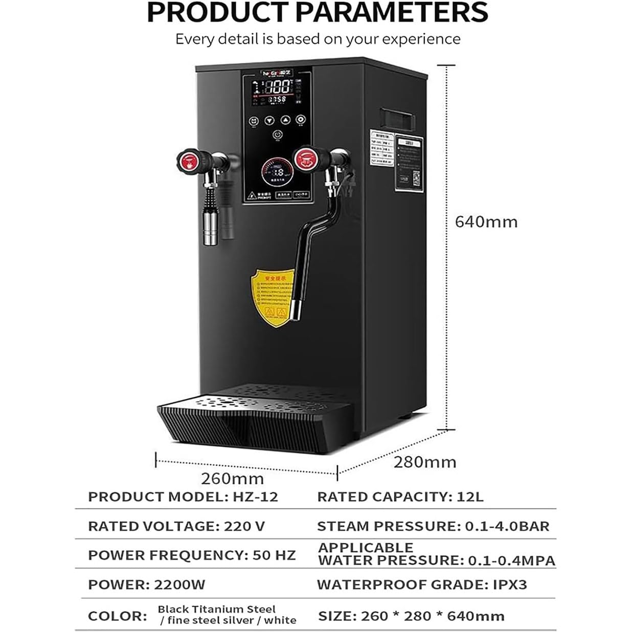 Espumador de leche eléctrico 4 en 1, de acero inoxidable, de 12 l, con pantalla táctil LED, para café con leche, capuchino y leche de frutos secos, color negro.