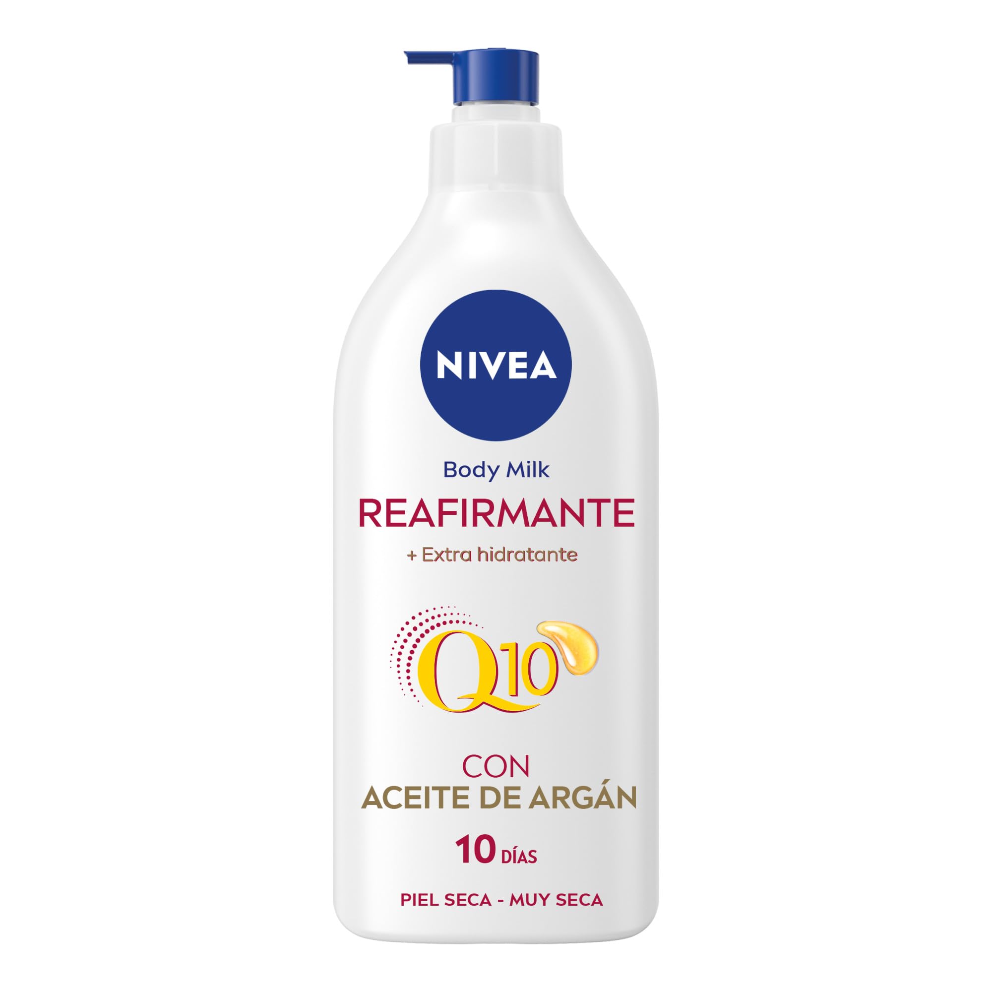 NIVEA Q10 Aceite de Argán Body Milk Reafirmante + Extra Hidratante (400 ml), loción corporal reafirmante para piel seca, crema hidratante corporal nutritiva