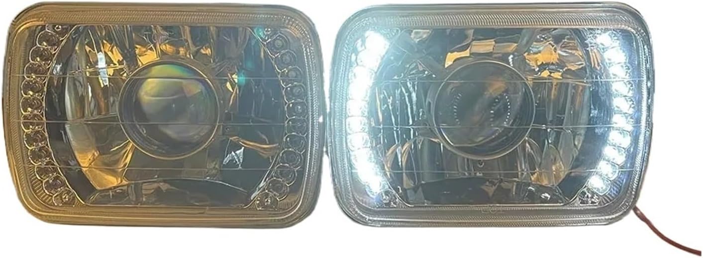 Car Square Headlights Modification White 7 Inch LED Lens Universal Daytime Running Lights SUV Pickup Truck Black Headlamp