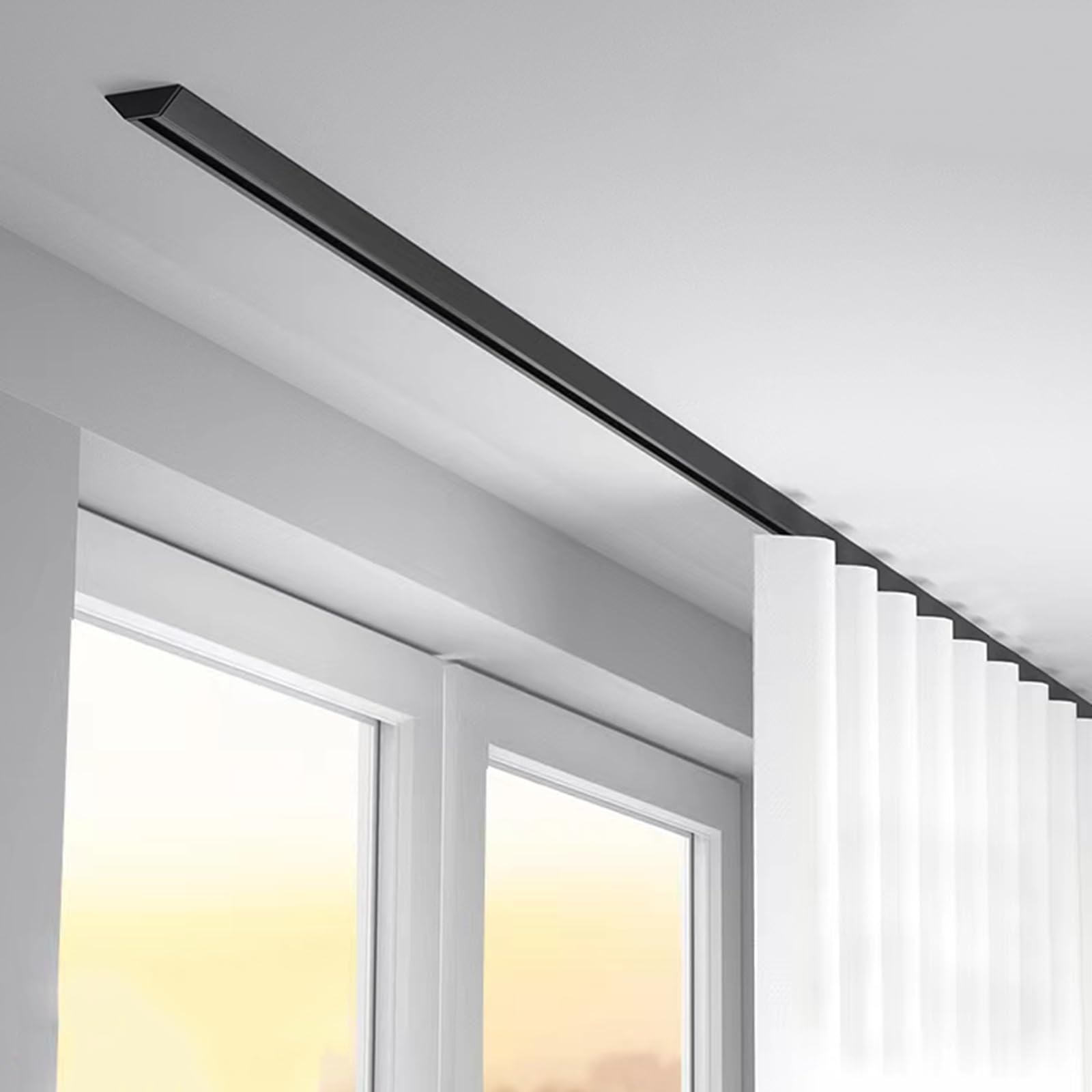 Rail De Plafond en Aluminium pour Rideaux, Rail De Rideau Robuste, Mute Tringle À Rideau Montée Au Plafond, Ensemble De Rails pour Bureau, Salon, Chambre(Size:400cm,Color:Noir)