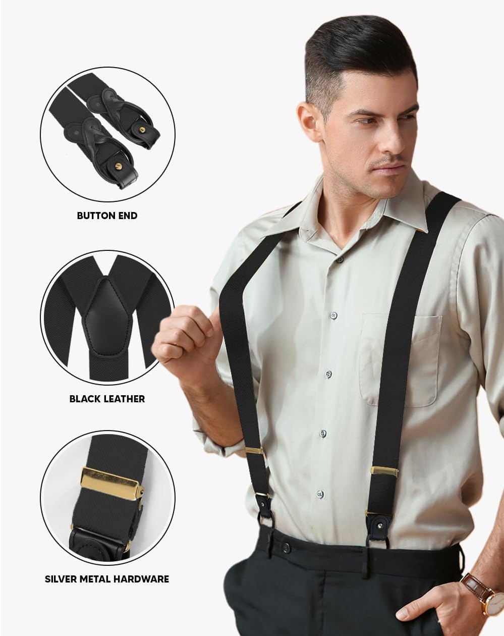 Adjustable Button End Suspenders - Vibrant Colorful Y-Back Elastic Tuxedo Suspenders