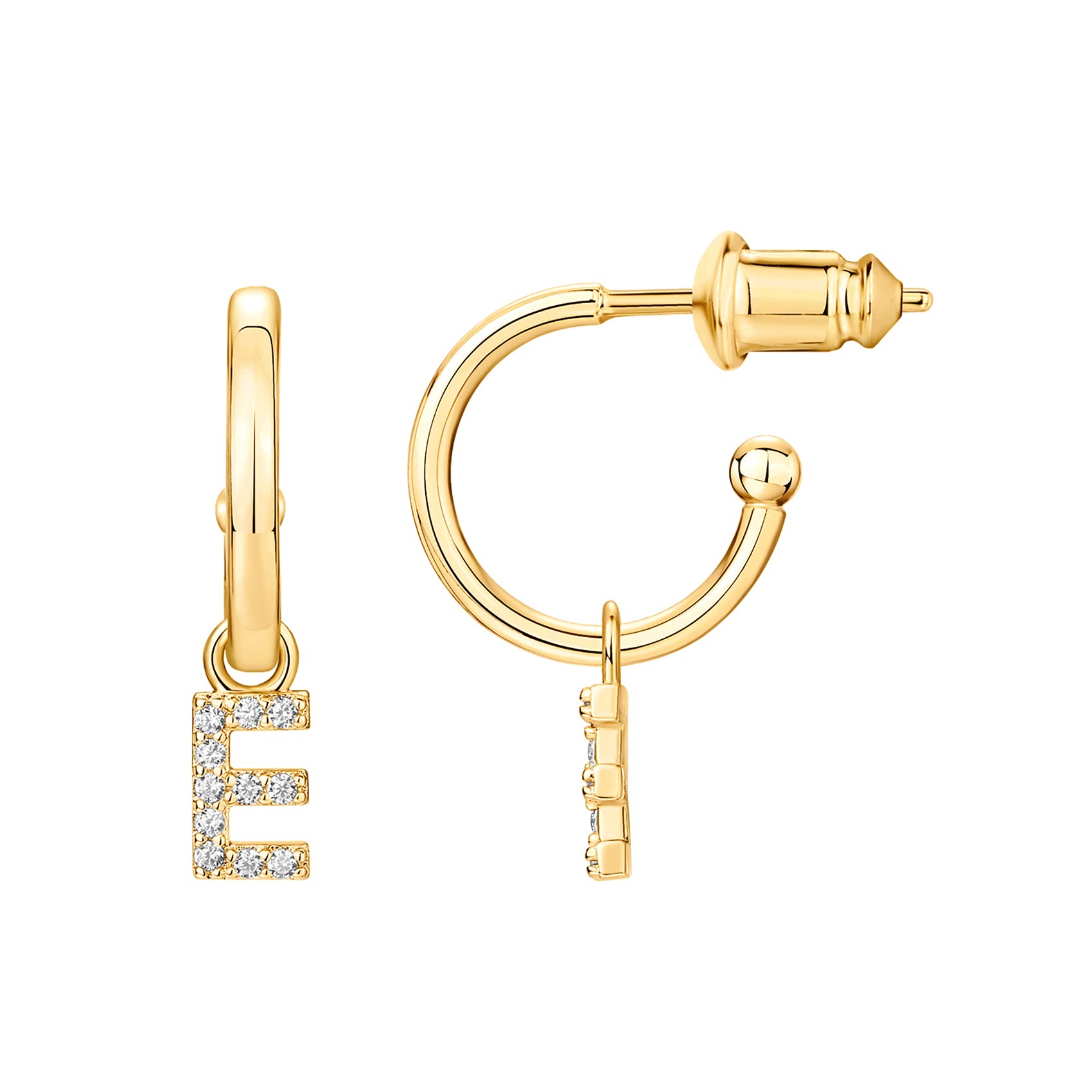 PAVOI14K Gold Plated 925 Sterling Silver Post Huggie Earring With Initial Dangle |CZ Initial Huggie Hoop Earrings | Womens Cubic Zirconia Dangle Initial Huggies