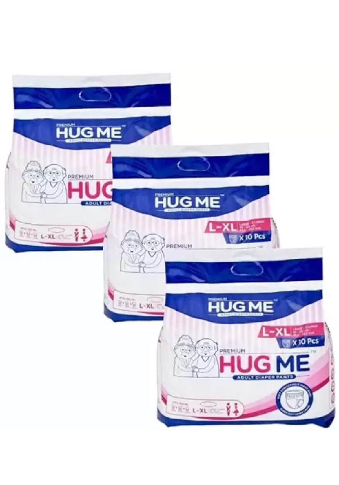 Pack of 3-Hug Me Lite Adult Diaper Pants (Large/XL) - Waist Size 85-125 cm (33.5" - 49.2")-image-4
