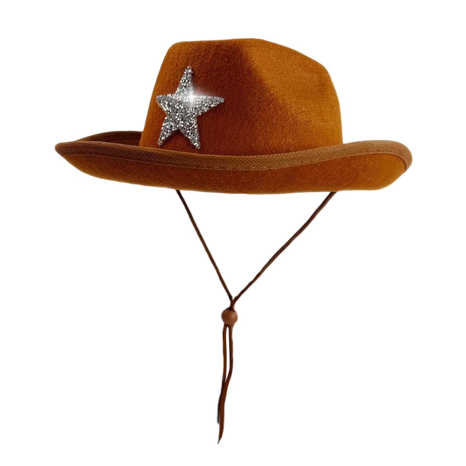 YILEEGOO Kid Western Wide Brim Felt Cowboy Hat with Sparkly Rhinestone Star (Z2-Khaki, ONE Size) — image 1