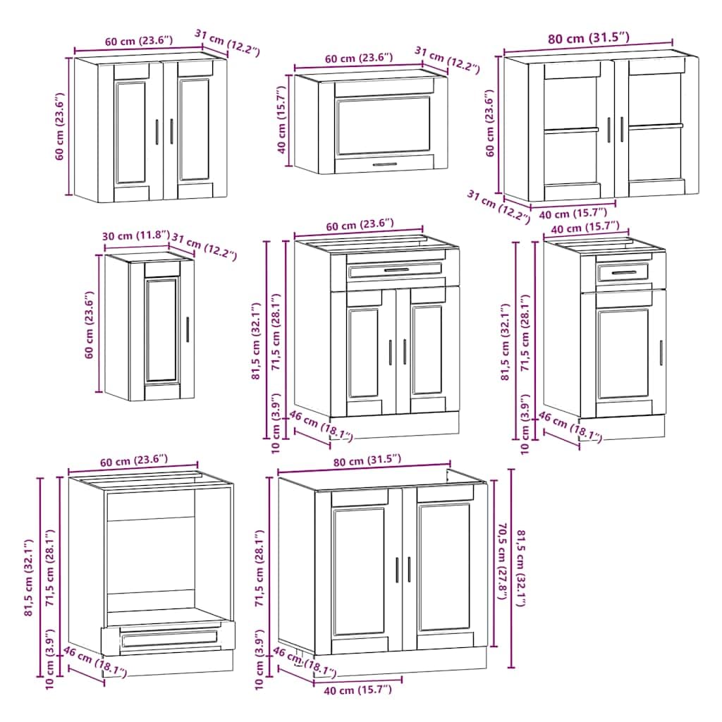 8-TLG. Küchenschrank-Set Holzwerkstoff, Küchenzeile Einbauküche, Schrank-Set, Unterschrank, Küchenschrank, Hängeschrank Altholz