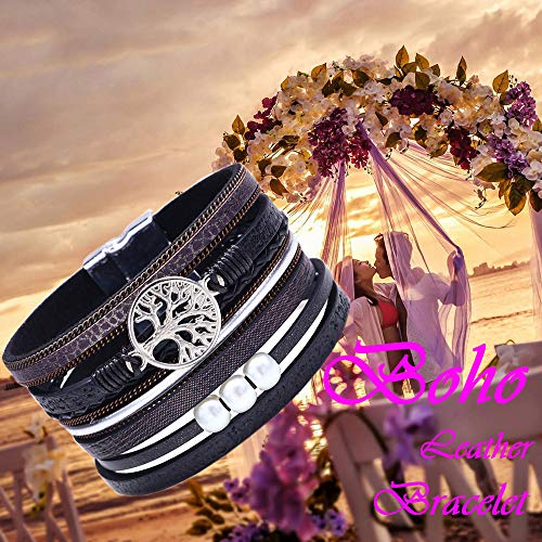Image of Desimtion Inspirational Tree of Life Boho Leather Wrap Bangle Bracelets for Women, Teen Girl Gifts Trendy Stuff, Fashion Accessories Jewelry Gifts for Women Girls