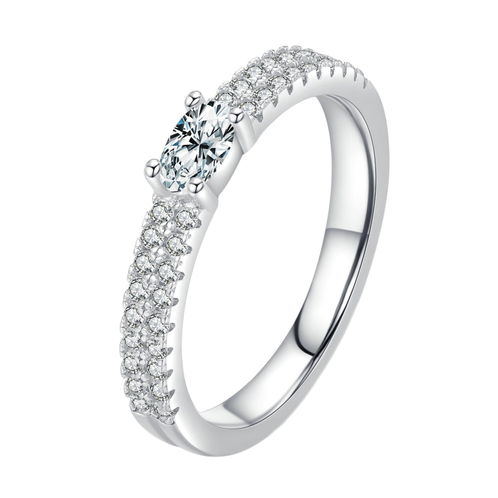 Obrączki ślubne, pierścionek zaręczynowy 18K białe złoto eleganckie dwurzędowe 4 końcówki moissanit owalne obrączki ślubne z białego złota dla mamy, dziewczyny, panny młodej