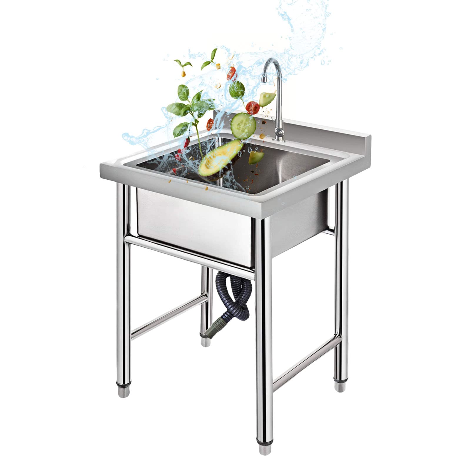 LMYSXAOZ Catering Sink 304 Stainless Steel Freestanding Sink, Commercial Single Bowl Unit Utility with Stand for Garage Restaurant Camping