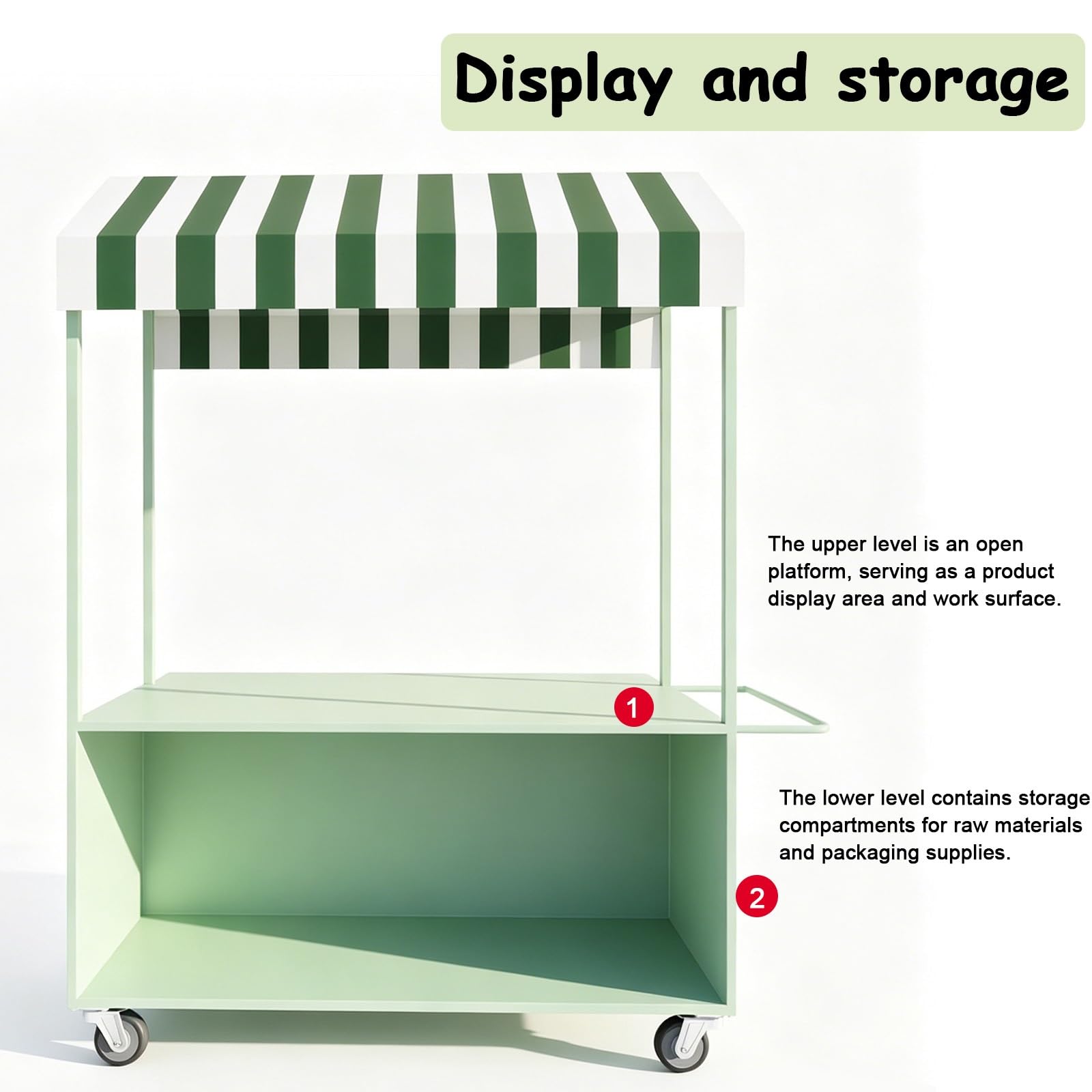 Imbisswagen, Marktstand Verkaufsstand aus Metall mit Sonnendach, Klappregal und Rollen für Märkte, Streetfood und Veranstaltungen(Red,140cm/55in)