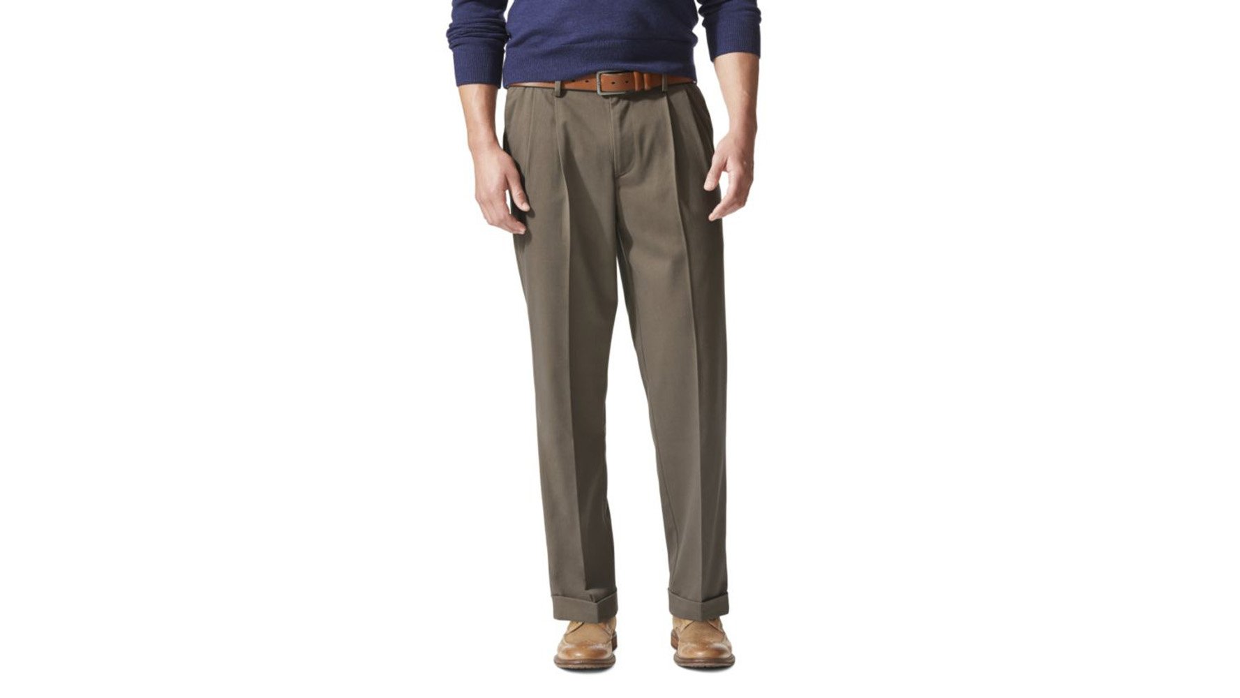 Mens Relaxed Fit Comfort Khaki Pants - Pleated