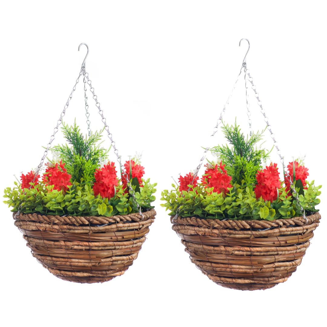 Jacinthe Best Artificial panier suspendu extérieur rouge, fleurs artificielles déco 25,4 cm