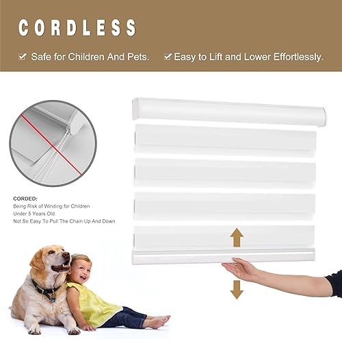 Miniatura 4 de Changshade Zebra - Persianas enrollables sin cordón, con filtro de luz horizontal, para puertas y interiores, con parte inferior hacia arriba, doble