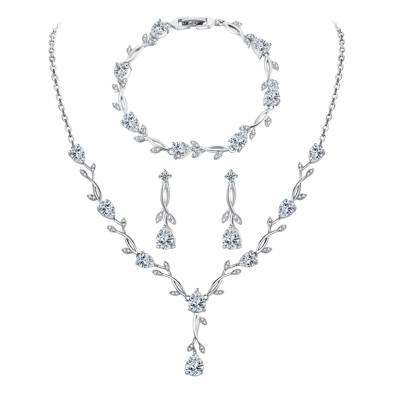 Hochzeit Schmuckset Sterling Silber 925 für Damen, Halskette Armband Ohrringe Set mit Zirkonia, Liebes Geschenk Brautschmuck Hochzeit für Braut Brautjungfer