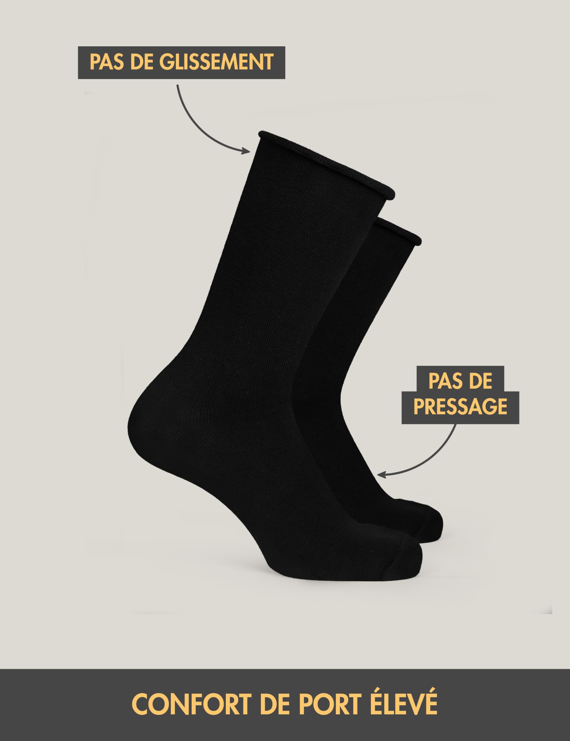 Basic Treasure 5 Paires Chaussettes Bambou Femme, Noir, sans Élastique