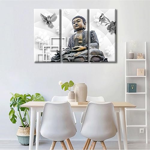 Vista 158 de TUMOVO Wall Art for Living Room Buddha Sculpture Flower Paintings Canvas Wall Art 3 Panel Wall Art Canvas Artwork Wall Decor Large Wall Decor Canvas