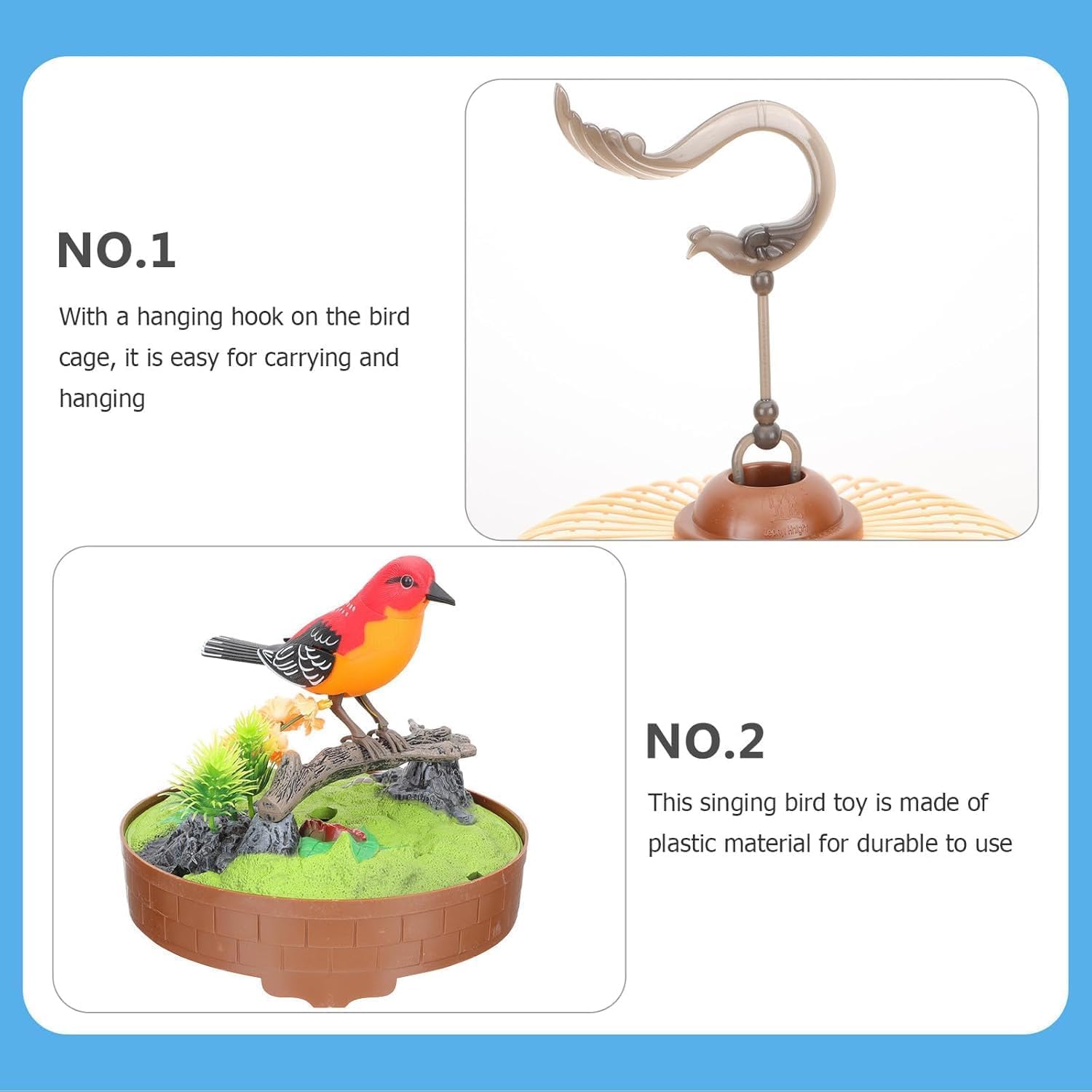 Ark Musical Bird in Cage Realistic Parakeet Toy Realistic Sound Activated Realistic Sounds Sound Activation Bird Cage Toy Roman Aquarium Decor Funny Bird Toy Sports Product Plastic - Image 2