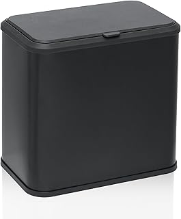 Magshion 1.3-Gallon Small Hanging Trash Can with Lid and Removable Bucket for Kitchen Bathroom Bedroom Dorm Laundry Room Stainless Steel Garbage Bin, Black