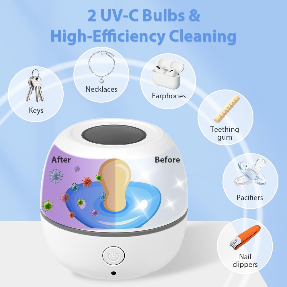 HOTUT Stérilisateur de Sucette Portable, Pacificateur Stérilisateur UV, Boîte Désinfectante à Sucettes, Élimine 99% des Germes, Boîte de Stérilisation UV, Rechargeable Type-C(Petit)