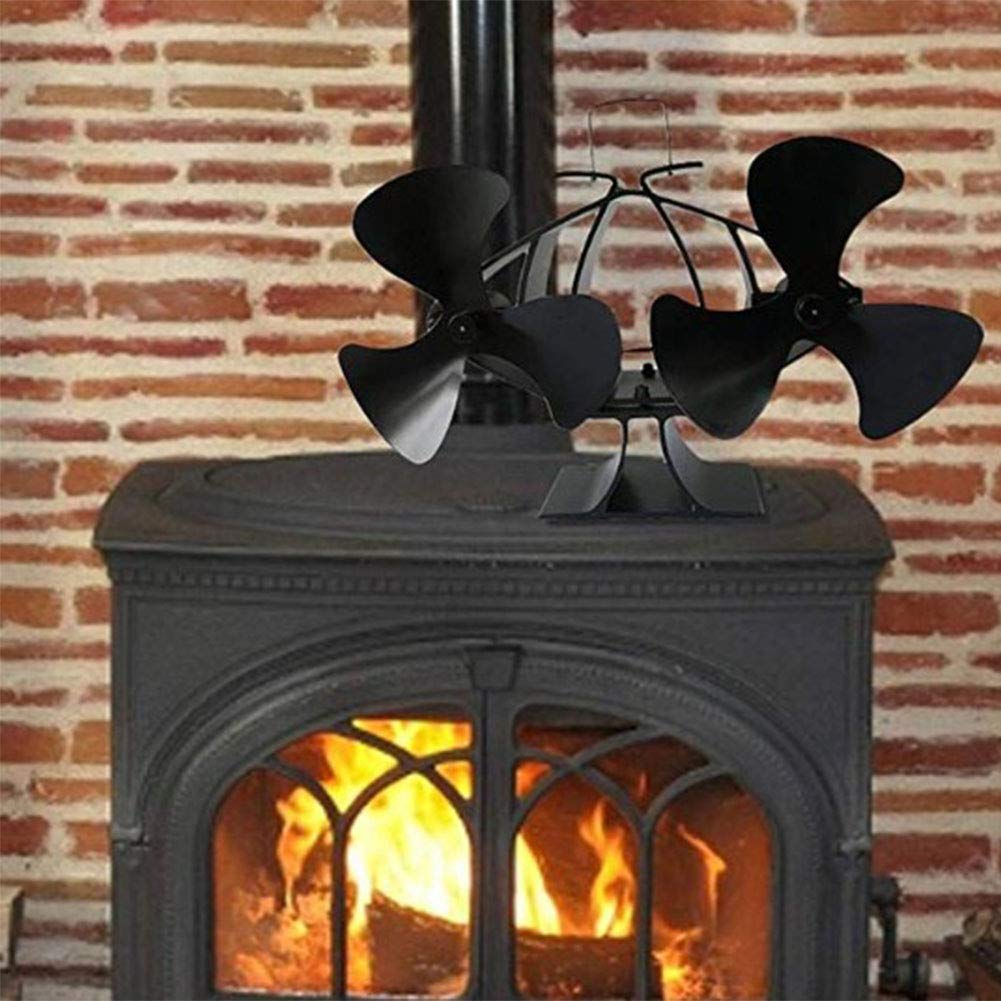 Ventilador de Estufa Alimentado Por Calor, Ventilador de Chimenea de 6 Palas Con Motor Doble,Funcionamiento Silencioso de Leña/Leña/Aumento de Chimenea,60-300 ° C