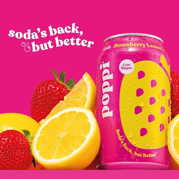 poppi Strawberry Lemon Sparkling Soda | 330ml Can| 24 Pack