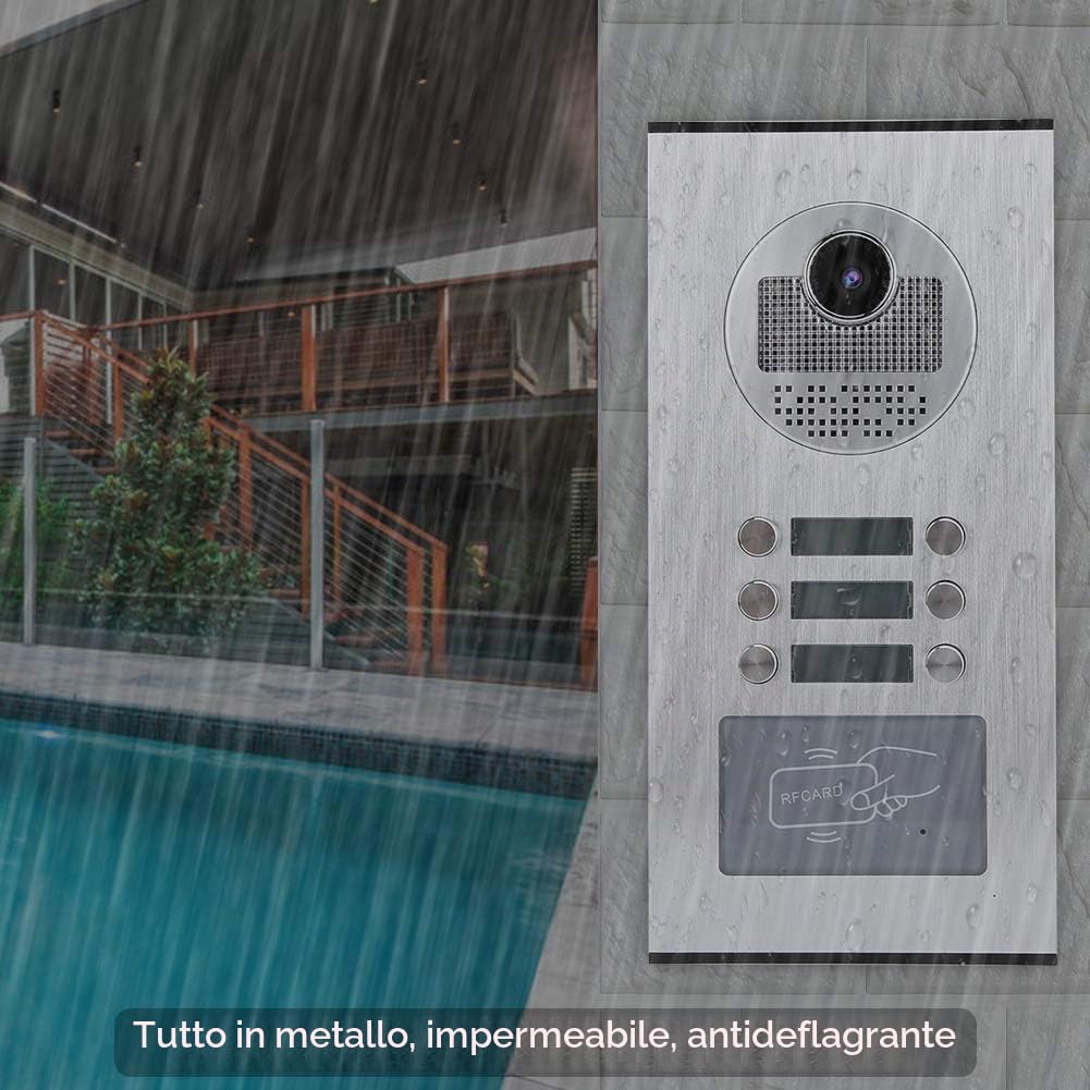 di Videocitofono per 5 Appartamenti, Videocitofono con Visione Notturna IR CUT da 7 Pollici, Videocitofono Antipioggia Citofono di Controllo Accessi per Villa(Spina UE 100‑240