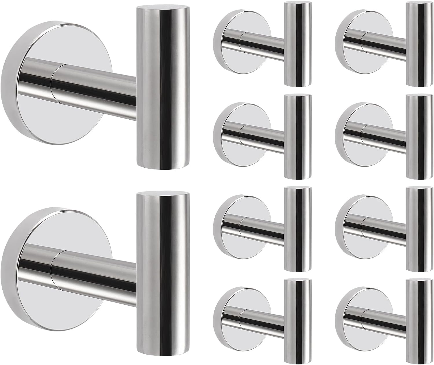Livabber Bathroom Towel Hooks, 304 Stainless Steel Robe Shower Hooks Wall Mounted, Heavy Duty Towel Hangers for Bathroom Kitchen Bedroom (10 Pack, Chrome)