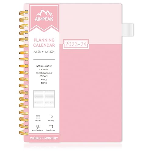 Planner 2023-2024, Academic Year Weekly and Monthly Planner, Jul. 2023 - Jun. 2024, AIMPEAK Weekly Planner 2023-2024 with Tabs, Calendar Planner with Inner Pocket, Pen Loop, Pink, 7"x10"
