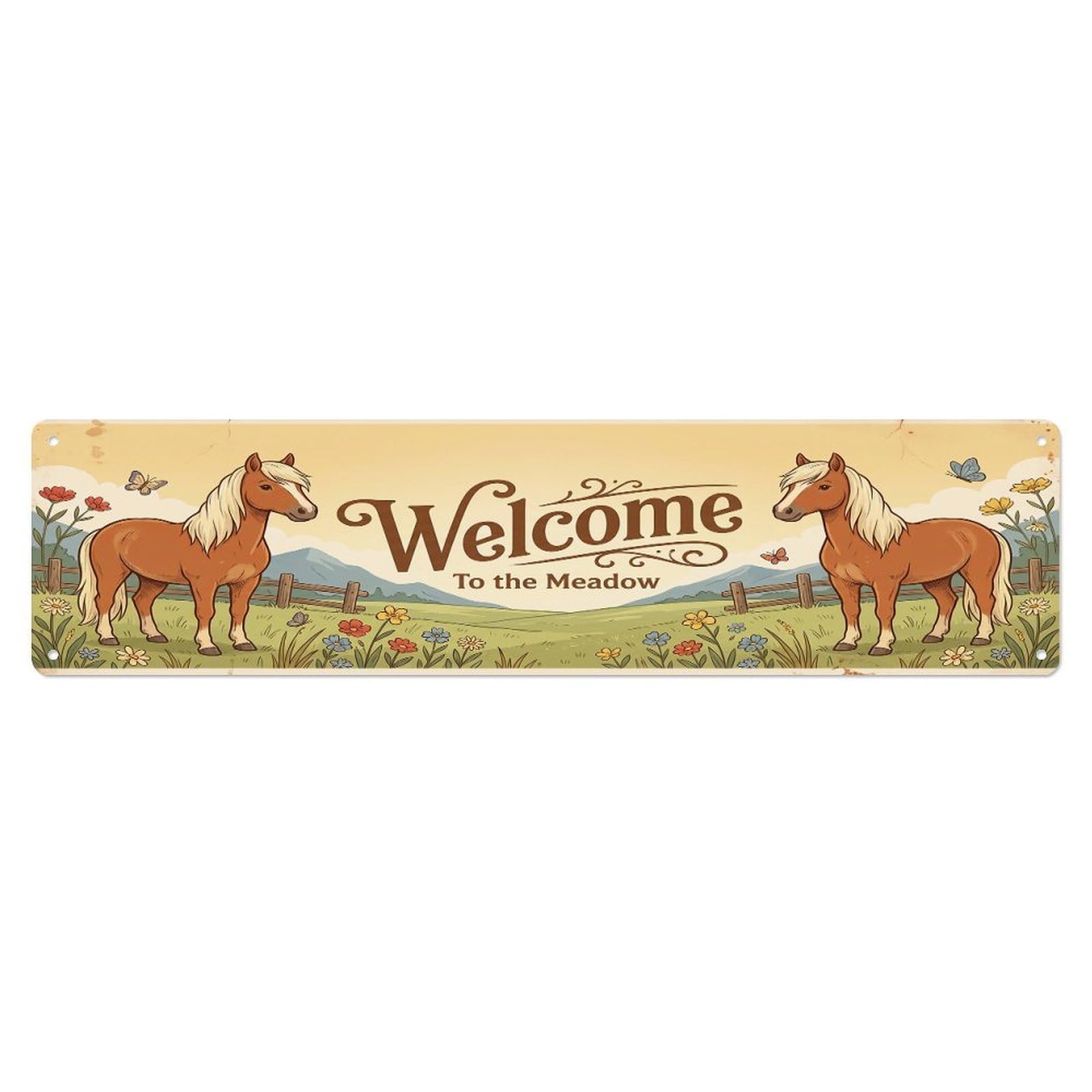 Cxhjca 4X16inch(10X40cm) Vintage Welcome Haflinger Horse Metal Tin Sign
